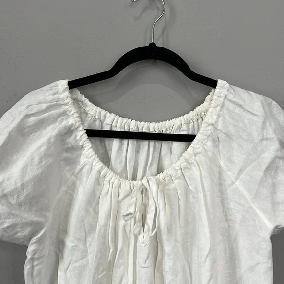 Deiji Studios Capped Sleeve Long Dress White Linen - Picture 2 of 3